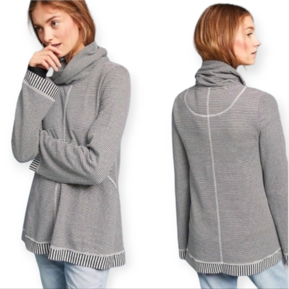 Anthto Maeve Tal Cotton Blend Striped Knit Cowl Neck Sweater